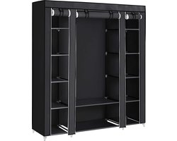 SONGMICS Garderobe – H175 x D45 x B150 cm – Kledingkast – opvouwbare garderobekast – 6 leggedeeltes – kledingstang inbegrepen – Kast met waterdichte hoes – Smalle opbergkast – Kleding ophangen tot 15 kg – Zwart