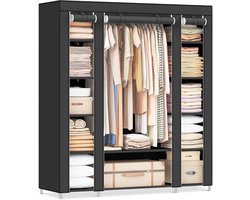 SONGMICS - Garderobekast - linnenkast - stoffen kast - met kledingroede en planken - voor slaapkamer, kleedkamer, 150 x 45 x 175 cm - zwart