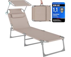 SONGMICS GCB192K01 Ligstoel, Opvouwbare Ligstoel, 193 x 53 x 29 cm, 150 kg Laadvermogen, met Zonneklep en kantelbare Rugleuning, voor Tuinen, Zwembaden, Patio's, Taupe