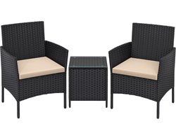 SONGMICS GGF003BZ02 - Balkonmeubelset - Loungeset van PE-Polyrattan - Tafel en 2 Stoelen - Voor Buiten Terras Balkon