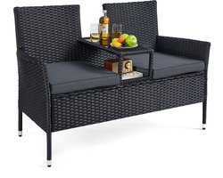 SONGMICS GGF022B01 - Tuinmeubelset van PE-Polyrattan - Inclusief Bank, Tafel en Kussens - Voor Terras, Balkon, Tuin