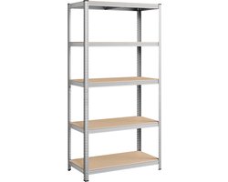 SONGMICS GLR050E01 Opbergrek met 5 niveaus, 50 x 100 x 200 cm, capaciteit 600 kg, verstelbare planken, industriële stijl, voor keuken, woonkamer, zilverkleurig