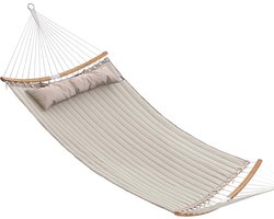 SONGMICS Hangmat voor 2 personen, gewatteerd, met deelbare gebogen bamboestokken, met kussen, Oxford-weefsel, 200 x 140 cm, tot 225 kg belastbaar, crèmewit-beige GDC34BE