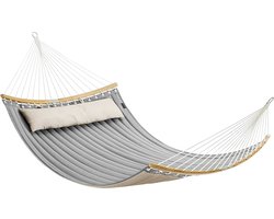 SONGMICS Hangmat voor 2 personen, gewatteerd, met deelbare gebogen spreidstangen van bamboe, met kussen, Oxford-weefsel, 200 x 140 cm, tot 225 kg belastbaar, bruin-grijs GDC34CG