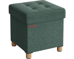 SONGMICS hocker - poef - opbergbox - kruk met voetensteun - opvouwbaar - 38 x 38 x 40 cm - retro groen