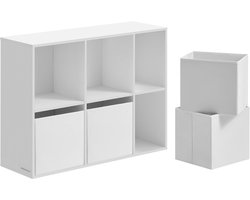 SONGMICS HOME Boekenkast Snow White (6 compartimenten, 4 stoffen lades) – Supersnelle montage zonder gereedschap – Vloerstaande kast 27 × 83 × 62,7 cm (B×H×D) – Model LBC196W01