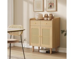 SONGMICS HOME BOHOVEN Collectie - Dressoir, keukenkast met rotaneffect deuren, opbergkast met lades, verstelbare plank, Boho-stijl, voor eetkamer, eikenbeige