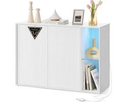 SONGMICS HOME Dressoir, supersnelle gereedschapsvrije montage, gereedschapsloze technologie, opbergkast woonkamer, tv-kast met LED-verlichting, verstelbare planken, modern, sneeuwwitje BBK372W01