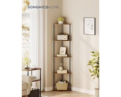 SONGMICS HOME Supersnelle montage zonder gereedschap, hoekrek met 5 niveaus, staand rek, 38,3 x 27 x 139 cm, woonkamer, slaapkamer, keuken, vintage bruin LBC610K01