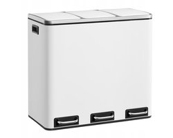 SONGMICS Keukenafvalemmer, afvalscheidingssysteem, 3 x 18L, pedaalemmer met 3 compartimenten, afvalemmer, softclose, met voetpedalen, kunststof binnenemmers en handgrepen, wit LTB54WT