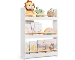 SONGMICS - Kinderboekenkast - wandkast kinderkamer - 3-laags kinderplank - speelgoedplank - hoogte 75 cm - wit en naturel