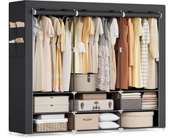 SONGMICS Kledingkast, Draagbare Kast, 45 x 188 x 176 cm, 3 Ophangrails, Planken en 4 Zijvakken, Grote Capaciteit voor Slaapkamer, Woonkamer, Zwart RYG009B01