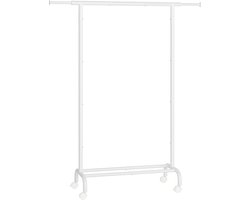 SONGMICS Kledingrek op wielen, uitschuifbare kledingstang, stalen buis kapstok, verhoogde opbergstang, 40 x (83-120) x 156 cm, draagvermogen tot 45 kg, wolkenwit HSR134W01