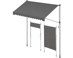 SONGMICS Klemluifel, balkonluifel, in hoogte verstelbaar, met handslinger, zonwering, voor balkon, terras, tuin, 300 x 120 cm, Antraciet
