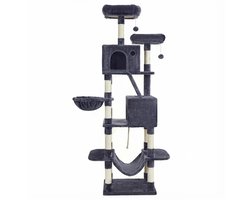 SONGMICS Krabpaal voor Katten XXL - 206 cm Hoog - Kattenkrabpaal - Krabmeubel - Kattenboom - Krabpalen - Kattenhuis - 2 Huisjes, Hangmat, Mand & Speelballen - Grijze Krabpaal voor Grote Katten - Kattenklimrek - Klimboom - Donkergrijs
