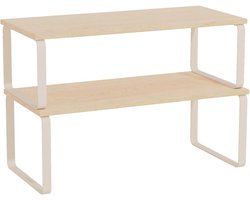 SONGMICS Kruidenrek, set van 2 keukenorganisers, keukenschap, kastorganiser, keuken, uitschuifbaar, klein rek, stapelbaar, metaal en hout, travertijn-beige/crèmewit – model KCS025L01