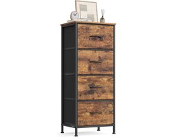 SONGMICS Ladekast, 4 stoffen laden Opbergeenheid, staal, MDF, niet-geweven stof, voor slaapkamer, kast, hal, woonkamer, rustiek bruin en inktzwart LGS314BH04