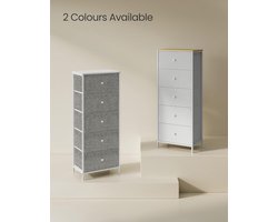 SONGMICS Ladekast Slaapkamer, Lade Opbergeenheid, Dressoir met 5 Stoffen Laden, Metalen Frame, Lang en Slank, Voor Kast, Camel Geel en Crème Wit LTS315SW01