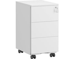 SONGMICS Ladekasten, Rolcontainer, Mobiele archiefkast, metalen kast, printertafel, afsluitbaar, 3 laden, voorgemonteerd, kantoor, thuiskantoor, 40 x 30 x 54 cm, Matt wit