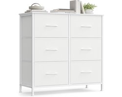 SONGMICS LGS123WH01 Slaapkamer Ladekast met 6 laden, staal, MDF, niet-geweven stof, inloopkast entree woonkamer, Cloud White en Snow White