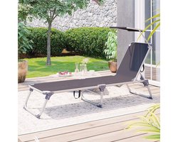 SONGMICS - Ligstoel - Tuinligstoel met zonnedak - Verstelbare rugleuning - Opvouwbaar - Lichtgewicht - Draagvermogen 150 kg - Voor tuin, balkon, terras - Antraciet