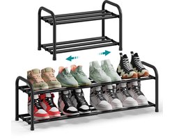 SONGMICS LMR026BD01 - Uittrekbaar Schoenenrek - Met Verstelbare Planken - Metalen Schoen Organizer