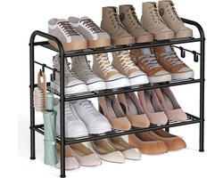 SONGMICS LMR068B01 - Schoenenrek met 3 Lagen - Met 4 Zijkant Haken - In Hoogte Verstelbare Planken