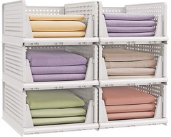 SONGMICS LPC600WZ01 - Organisateur d’armoire pliable - tiroir coulissant empilable - lot de 6