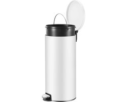 SONGMICS LTB031WZ02 - Ronde Prullenbak voor Keuken - Met Metaal Pedaal en Softclose Deksel - Uitneembare Binnenemmer