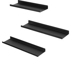 SONGMICS Metalen wandplanken, set van 3, zwevende planken, industriële stijl, voor decoratie, fotolijsten, snuisterijen, 6 schroeven inbegrepen, meerdere indelingen, zwart LFS12BK