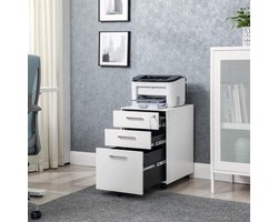 SONGMICS Mobiele basis, afsluitbare archiefkast met laden, kantoorkast met wielen, voor dossiers en documenten, met hangmappensysteem, voor kantoor, studeerkamer, gemaakt van staal, wit OFC010W01