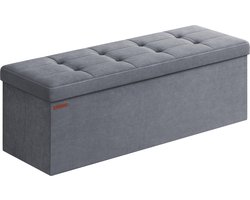 SONGMICS Opbergbank, fluwelen poef met deksel, met 2 dozen, afneembare scheidingswand, 38 x 110 x 38 cm, draagkracht 300 kg, voor hal, woonkamer, slaapkamer, leisteengrijs