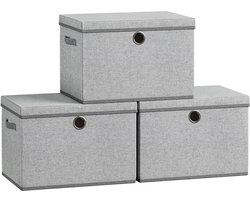 SONGMICS - Opbergbox - Opbergdoos - 3er-Set - Ordnungsbox - Stapelbar Mit Griffen - Hellgrau
