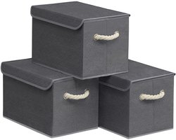 SONGMICS - Opbergbox - Opbergdoos - Deksel - 3-Delige Set - Opvouwbaar - Kast Slaapkamer Woonkamer