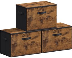 SONGMICS - Opbergbox - Opbergdoos - Deksel - Opvouwbare - Handgrepen - Set van 3 voor Kledingopslag