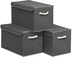 SONGMICS - Opbergbox - Opbergdoos - Met Deksel - 3-Delige Set - Opvouwbaar - Met Handgrepen