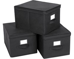 SONGMICS - Opbergbox - Set van 3 - Vouwbaar met Deksel - Met Labelhouder - Zwart