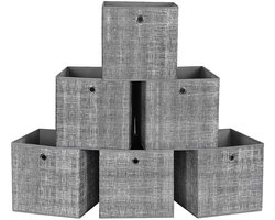 SONGMICS opbergdoos, set van 6, opbergdozen van niet-geweven stof met handvat, doosopslag, 30 x 30 x 30 cm, organizerdoos, voor kubusplank