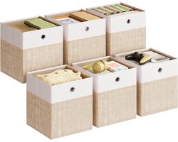 SONGMICS Opbergdoos, set van 6, opbergmand, opbergdozen met PP-platen, geurloos, vouwdoos, stoffen doos voor kubusrek, 26 x 26 x 28 cm, wolkenwit-zandbeige RFB426LF02