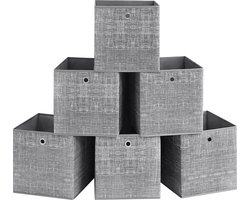 SONGMICS Opbergdozen, set van 6 niet-geweven stoffen doos met handvat, 30 x 30 x 30 cm, Fit Cube opbergunit, voor planken, opvouwbaar, kledingopslag, grijs