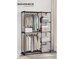 SONGMICS open kledingkast - vrijstaande garderobekast - staand opbergrek - kledingrek met kledingstangen - kapstok voor kleedkamer of slaapkame - 43 x 124 x 182 cm - taupe - RYG026R02
