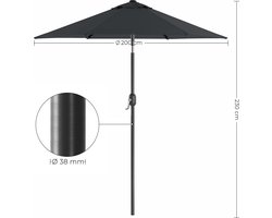SONGMICS Parasol 200 cm, marktparasol, tuinparasol, UV-bescherming tot UPF 50+, parasolstok en baleinen van metaal, buigbaar, zonder standaard, voor terras en balkon, grijs GPU202G01
