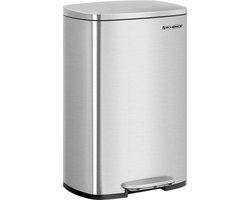 SONGMICS - pedaalemmer - keukenprullenbak - Afvalbak - 50 liter - Stalen pedaalemmer - Kunststof binnenemmer -sodtclose - zilver