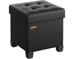 SONGMICS - poef met opbergruimte - met poten - voetenbank - hocker - 38 x 38 x 40 cm - 37 liter - PU leer - zwart