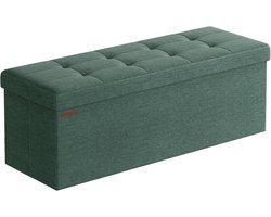 SONGMICS - Poef met opbergruimte - opvouwbare bank - voetenbank - lengte 110 cm - opbergbox - belastbaar tot 300 kg - vintage groen