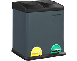 SONGMICS - Prullenbak - Pedaalemmer - 30L - Afvalscheiding met 2 x 15L Binnenemmers - Voetpedaal voor Keuken