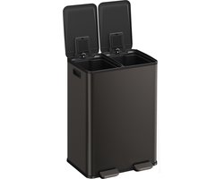 SONGMICS - Prullenbak - Pedaalemmer - Keuken Prullenbak - 2 Vakken van 30L - Met Softclose Deksel en Binnenemmers