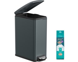 SONGMICS - Prullenbak - Pedaalemmer - Prullenbak voor Keuken - 48 Liter - Smal Design - Softclose Deksel - Inclusief Binnenemmer