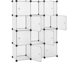 SONGMICS rekkensysteem, 9 kubussen, plastic garderobe, met deuren, schoenenrek, opslag voor kleding, schoenen, speelgoed en boeken, boutloze rekken, eenvoudige montage, witte LPC116WS