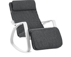 SONGMICS - Relaxfauteuil met Armleuningen van Berkenhout - 5-voudig Verstelbare Voetsteun - Draagvermogen 150 kg